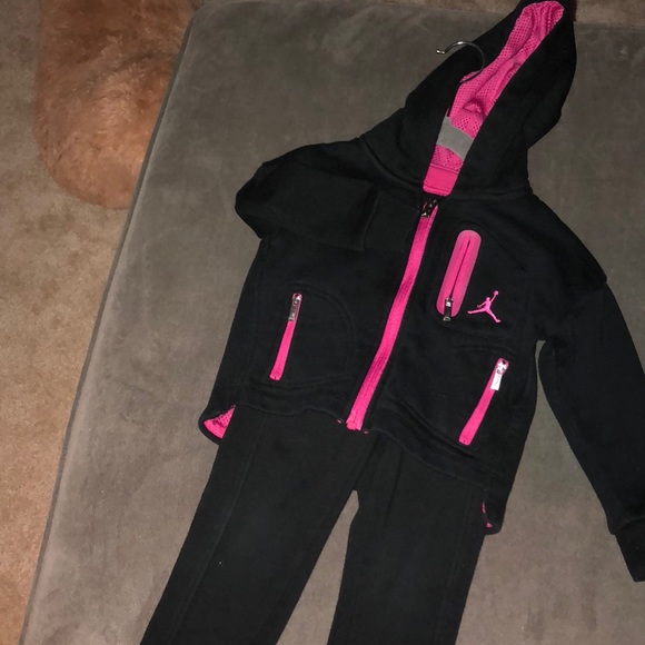 pink and black sweatsuit